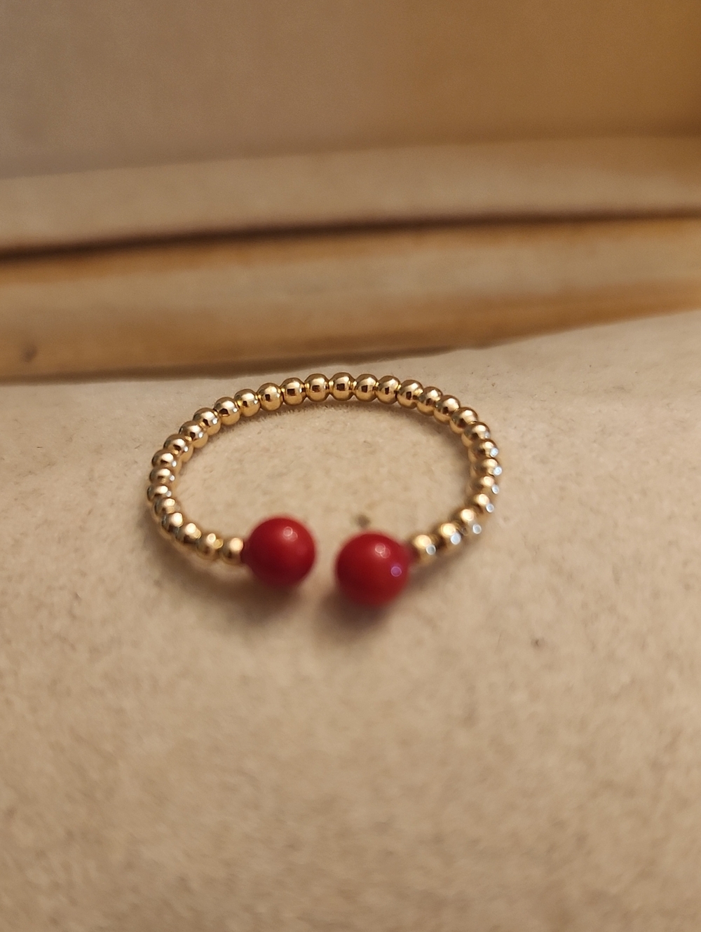 14kt Gold Beaded Open Bracelet with Two Coral